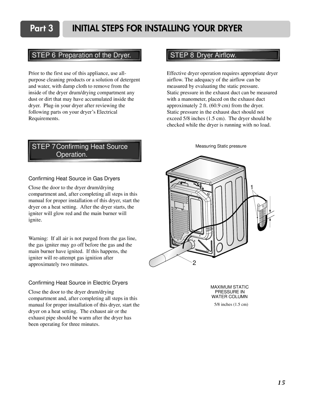 LG Electronics D3744W, D3744S manual Preparation of the Dryer, Dryer Airflow, Confirming Heat Source Operation 