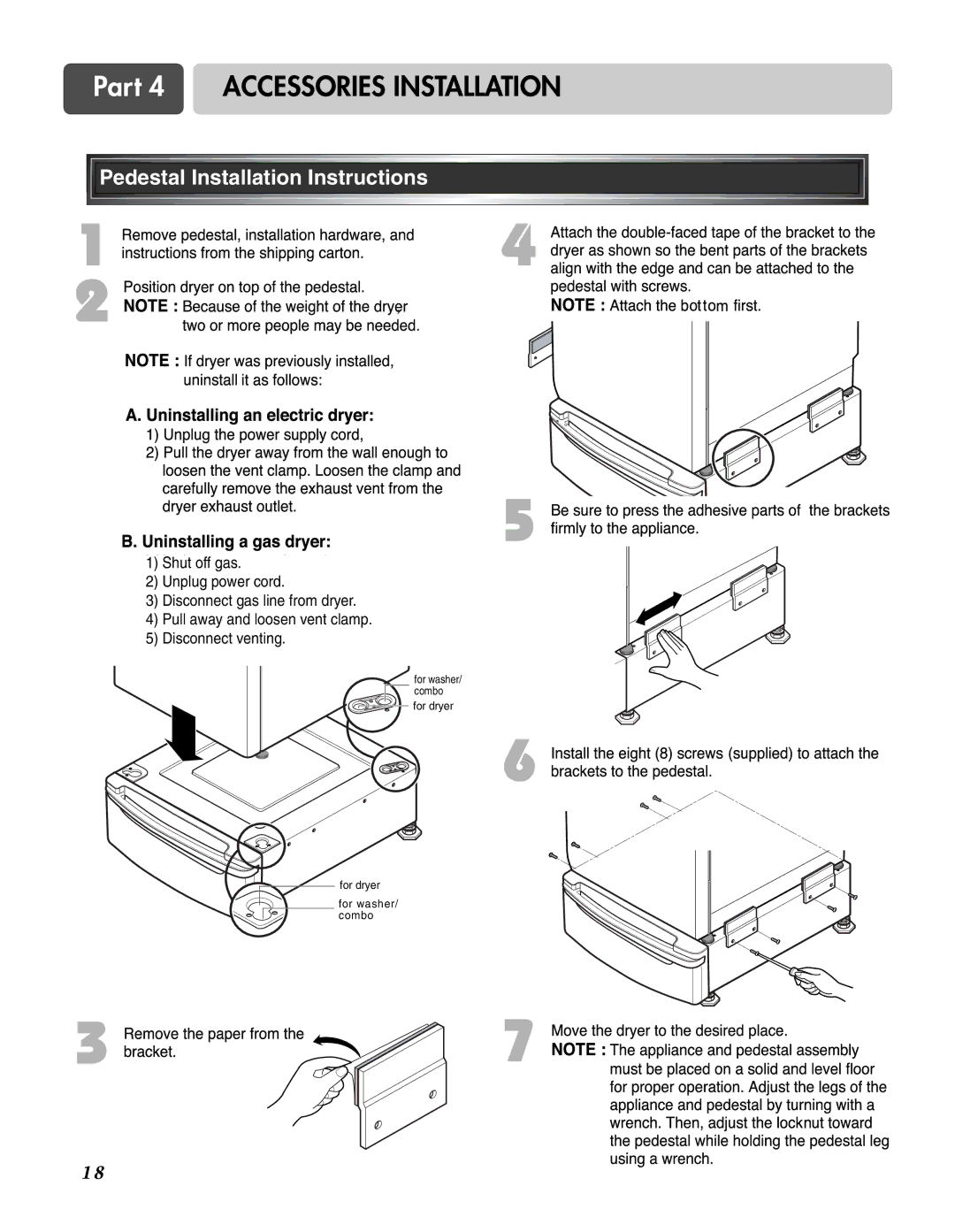 LG Electronics D3744S, D3744W manual Pedestal Installation Instructions 