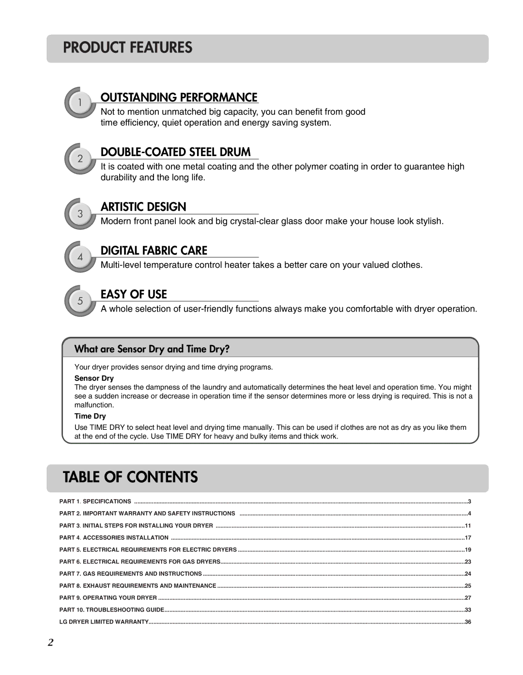 LG Electronics D3744S, D3744W manual Table of Contents 