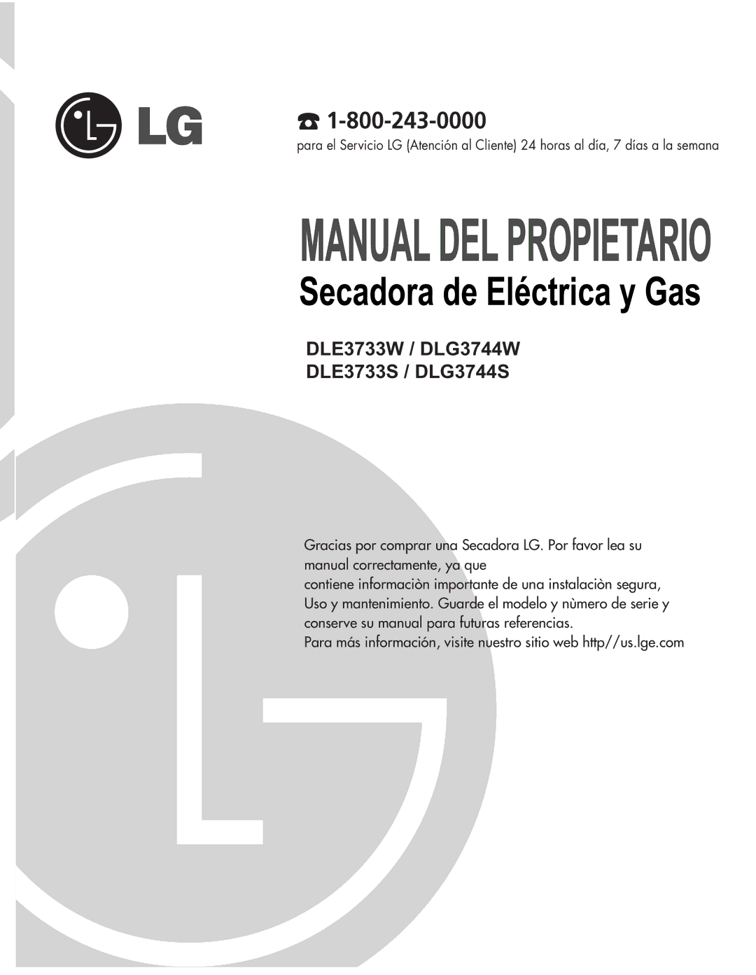 LG Electronics D3744W, D3744S manual DLE3733W / DLG3744W DLE3733S / DLG3744S 