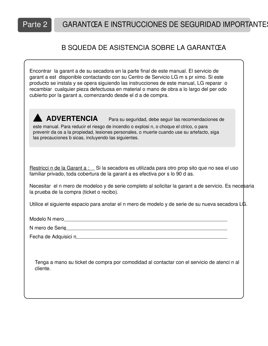 LG Electronics D3744S Parte 2 Garantía E Instrucciones DE Seguridad Importantes, Búsqueda DE Asistencia Sobre LA Garantía 