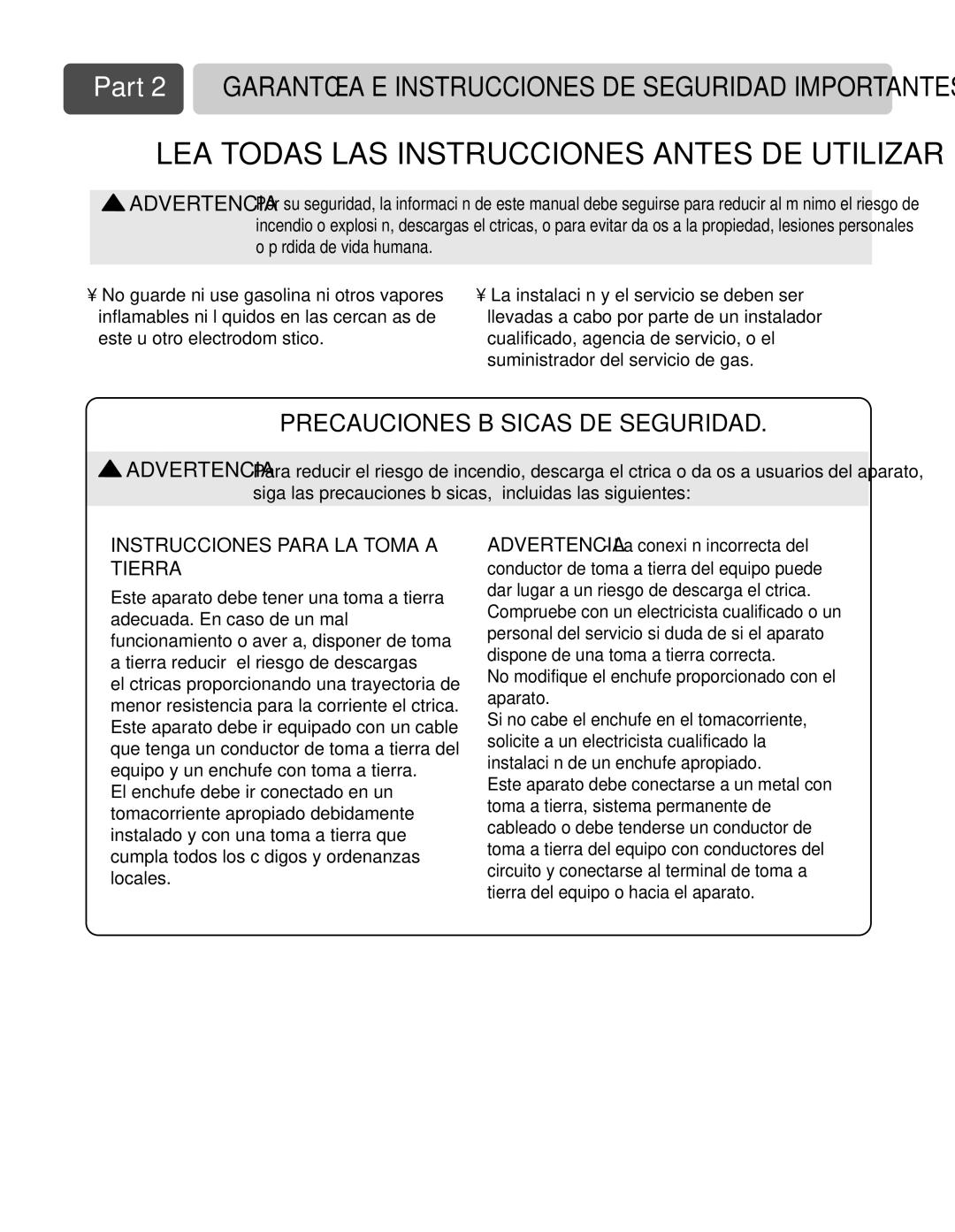 LG Electronics D3744S, D3744W manual Part 2 Garantía E Instrucciones DE Seguridad Importantes 