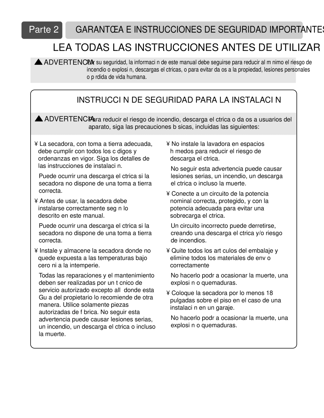 LG Electronics D3744S, D3744W manual Instrucción DE Seguridad Para LA Instalación 