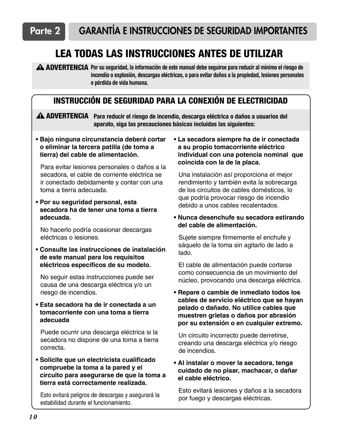 LG Electronics D3744S, D3744W manual Instrucción DE Seguridad Para LA Conexión DE Electricidad 