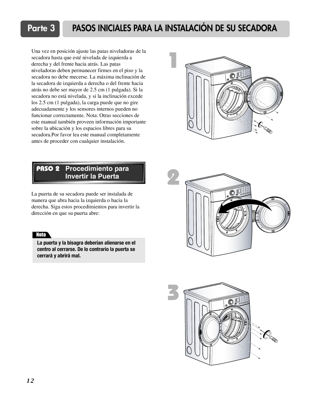 LG Electronics D3744S, D3744W manual Paso 2 Procedimiento para Invertir la Puerta 