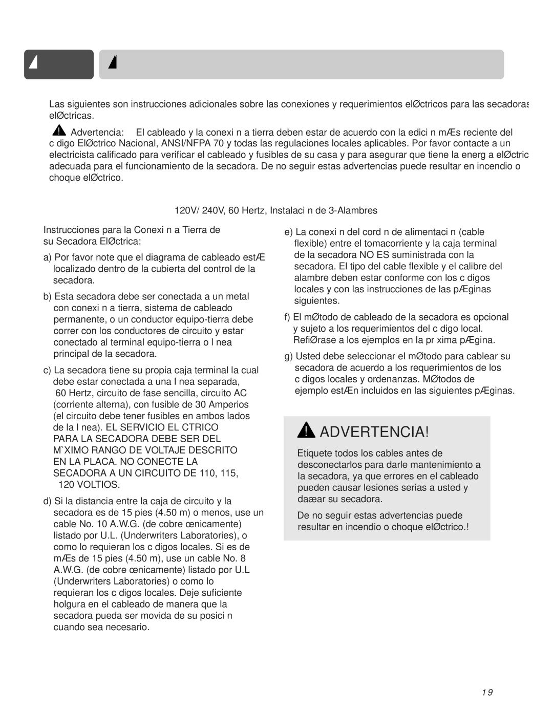 LG Electronics D3744W, D3744S manual Advertencia 