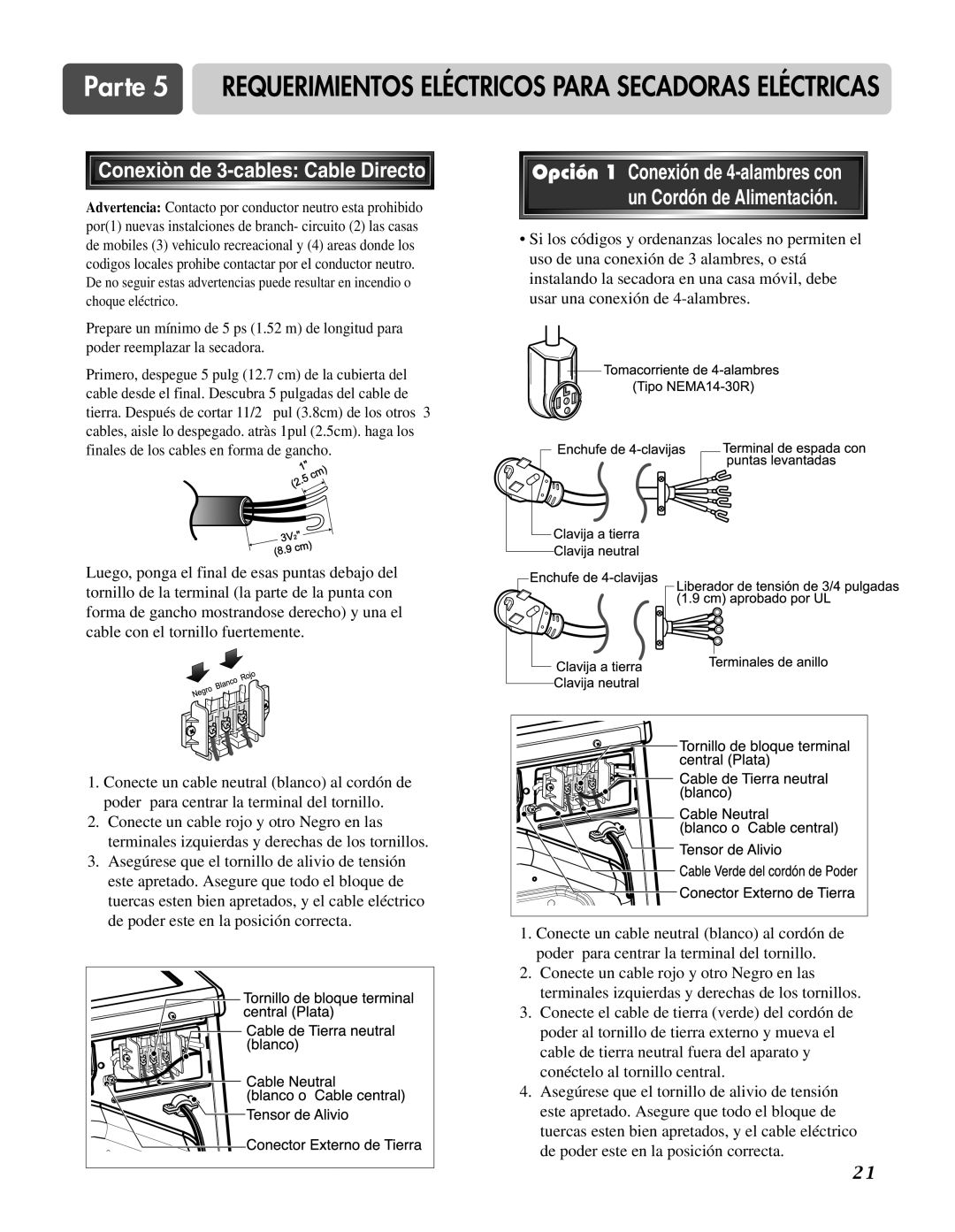 LG Electronics D3744W, D3744S manual Conexiòn de 3-cables Cable Directo 