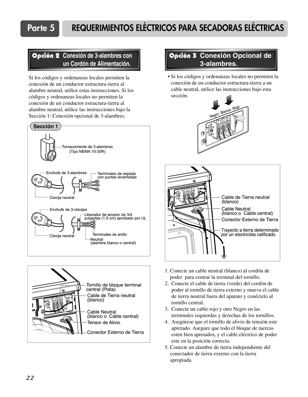 LG Electronics D3744S, D3744W manual Opción 3 Conexión Opcional de 3-alambres, Sección 