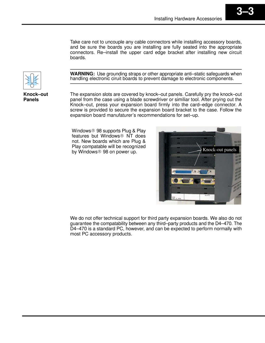 LG Electronics D4470 user manual Knock-out, Panels 