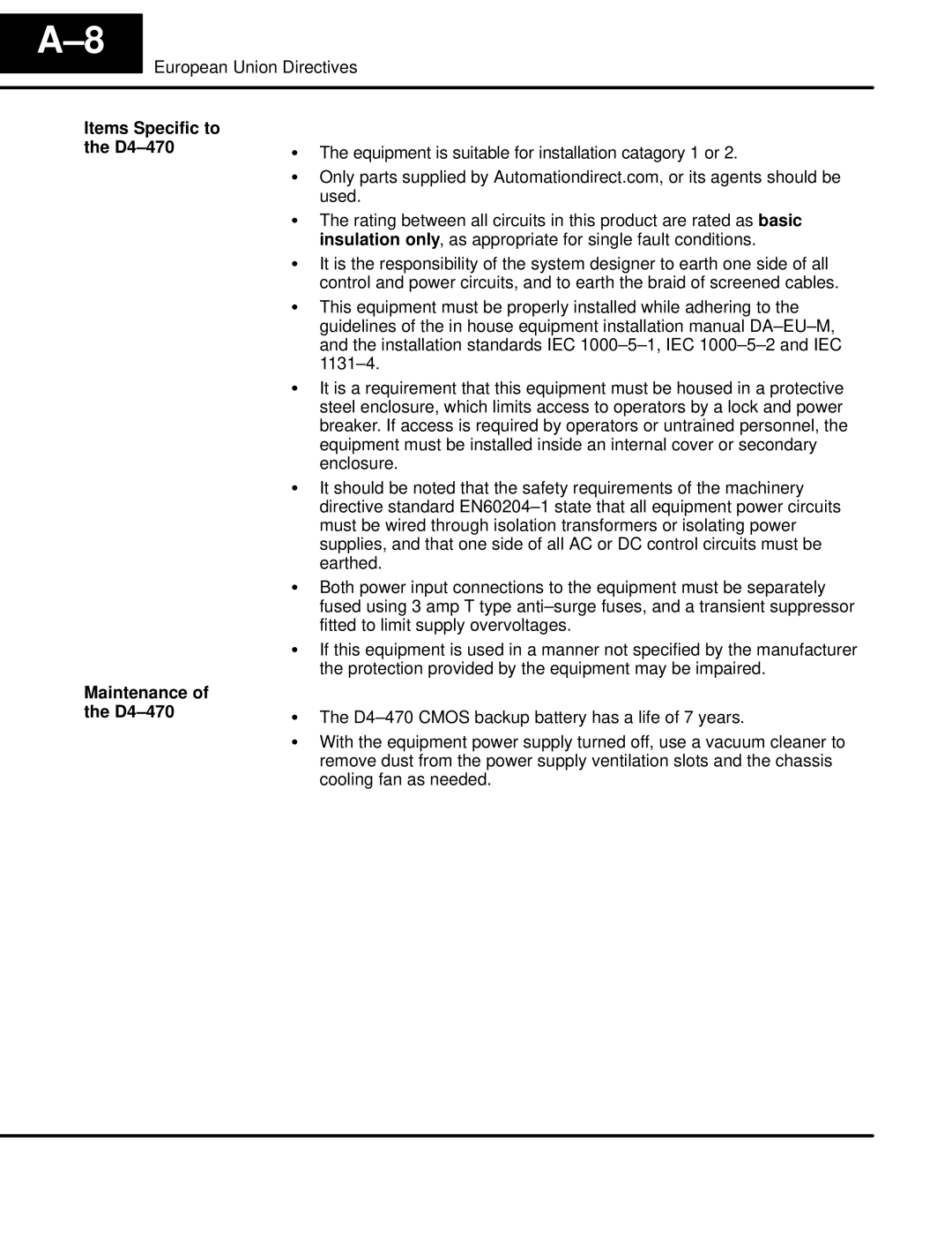 LG Electronics D4470 user manual Items Specific to the D4-470 Maintenance of the D4-470 