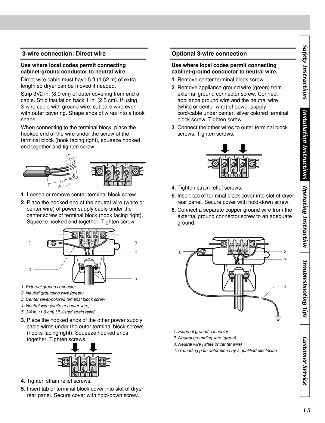 LG Electronics D5932W, D2532W, D5911W, D2511W, DLE2511W manual Wire connection Direct wire 