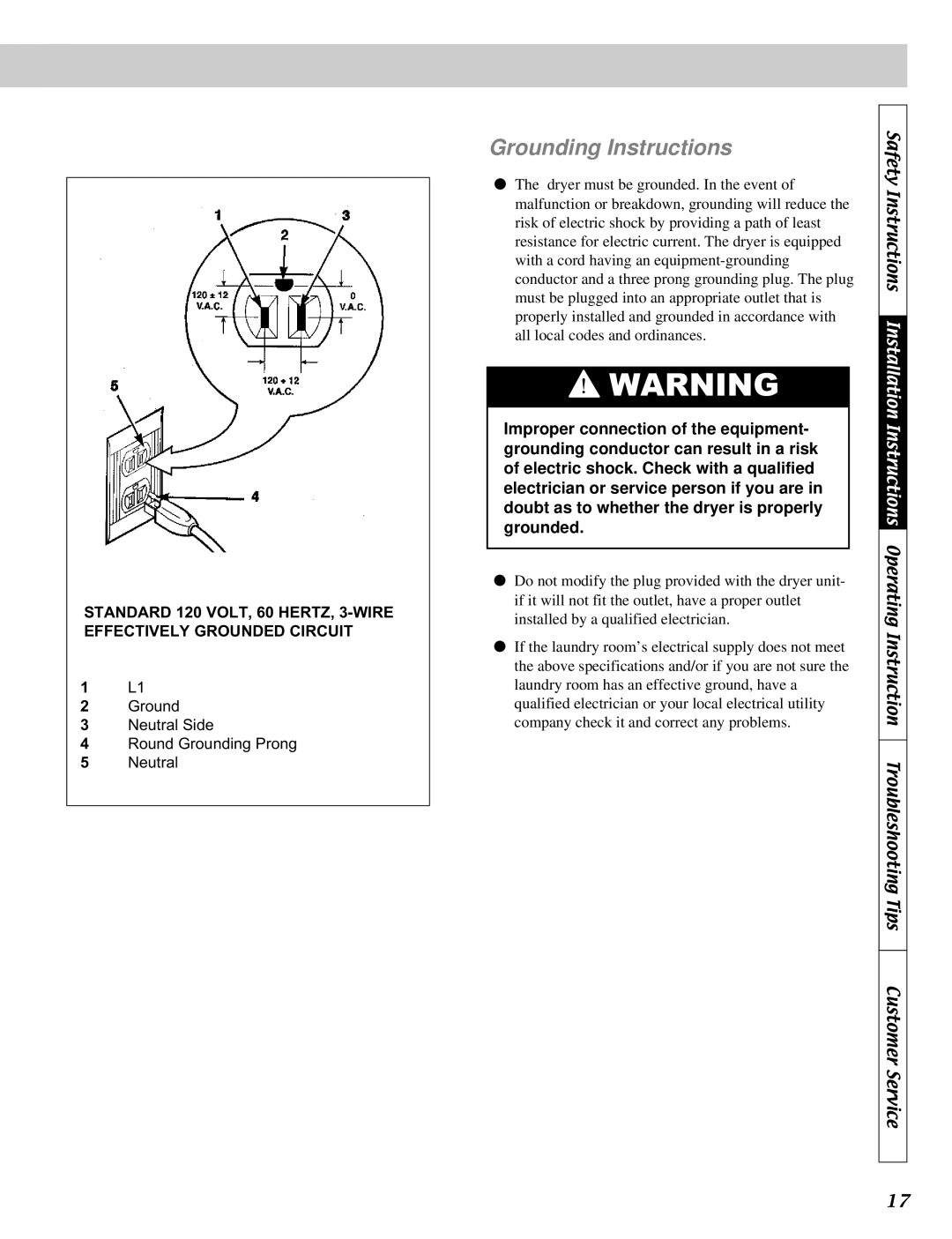 LG Electronics D5911W, D5932W, D2532W, D2511W, DLE2511W manual Grounding Instructions 