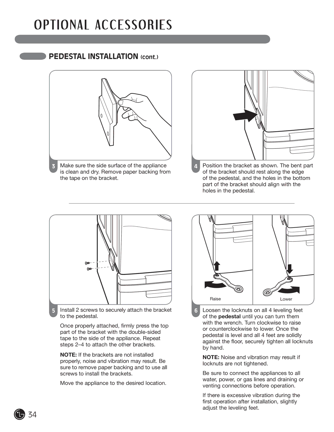 LG Electronics D5966G, D5966W installation instructions Pedestal Installation 