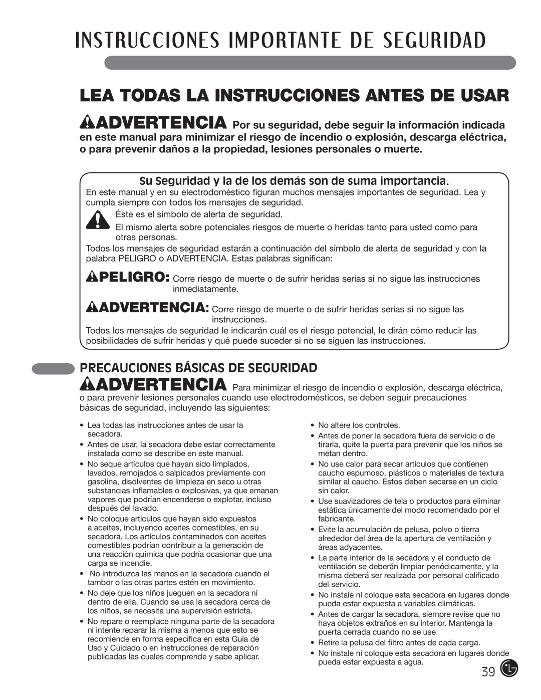 LG Electronics D5966W, D5966G LEA Todas LA Instrucciones Antes DE Usar, Precauciones Básicas DE Seguridad 