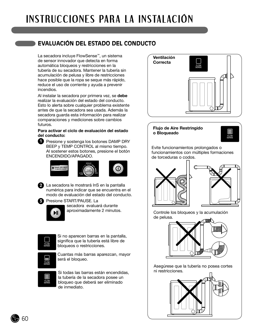 LG Electronics D5966G Evaluación DEL Estado DEL Conducto, Para activar el ciclo de evaluación del estado del conducto 