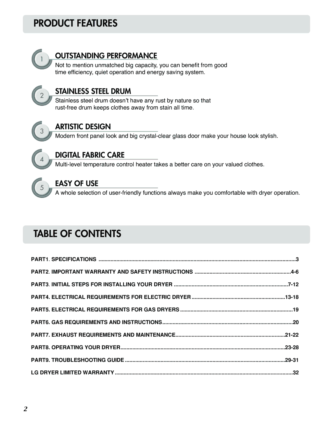 LG Electronics D5988W, D5988B, D3788W manual Table of Contents 