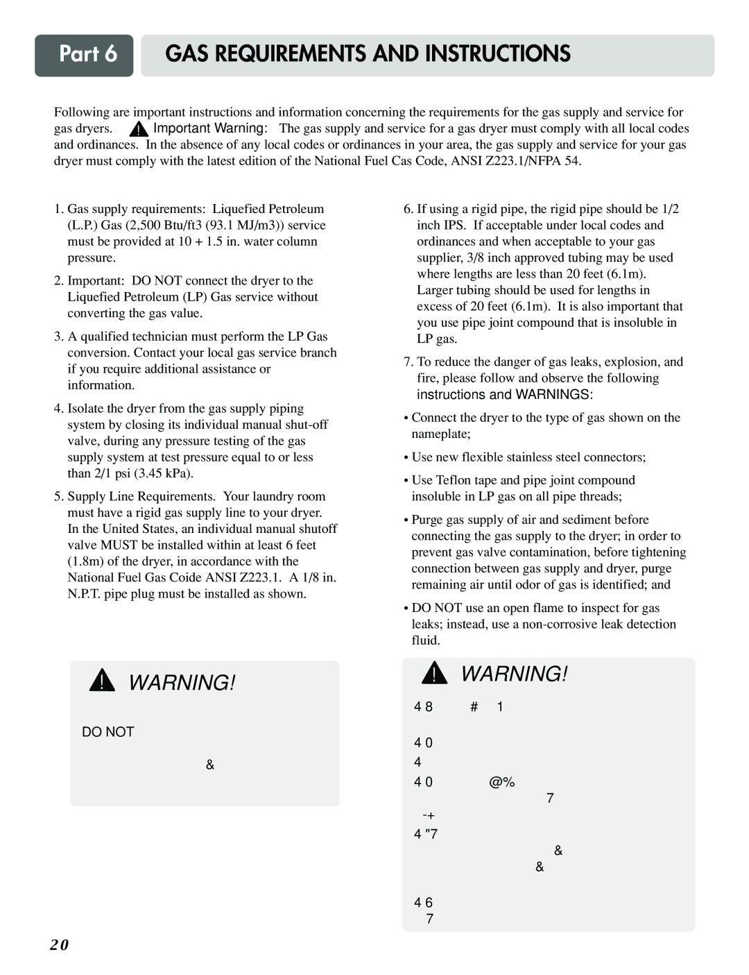 LG Electronics D5988W, D5988B, D3788W manual Part 6 GAS Requirements and Instructions 