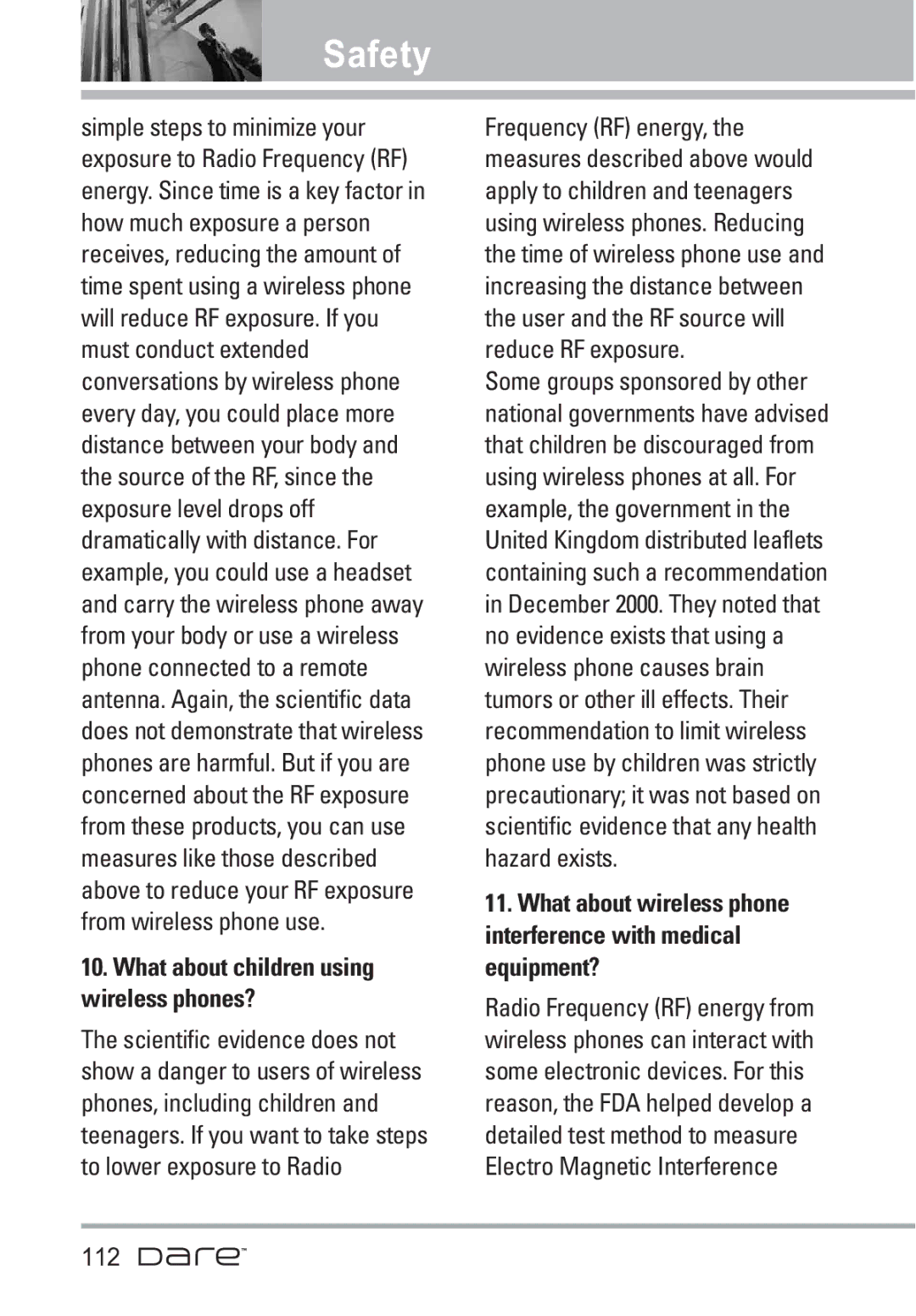 LG Electronics Dare manual 112, What about children using wireless phones? 