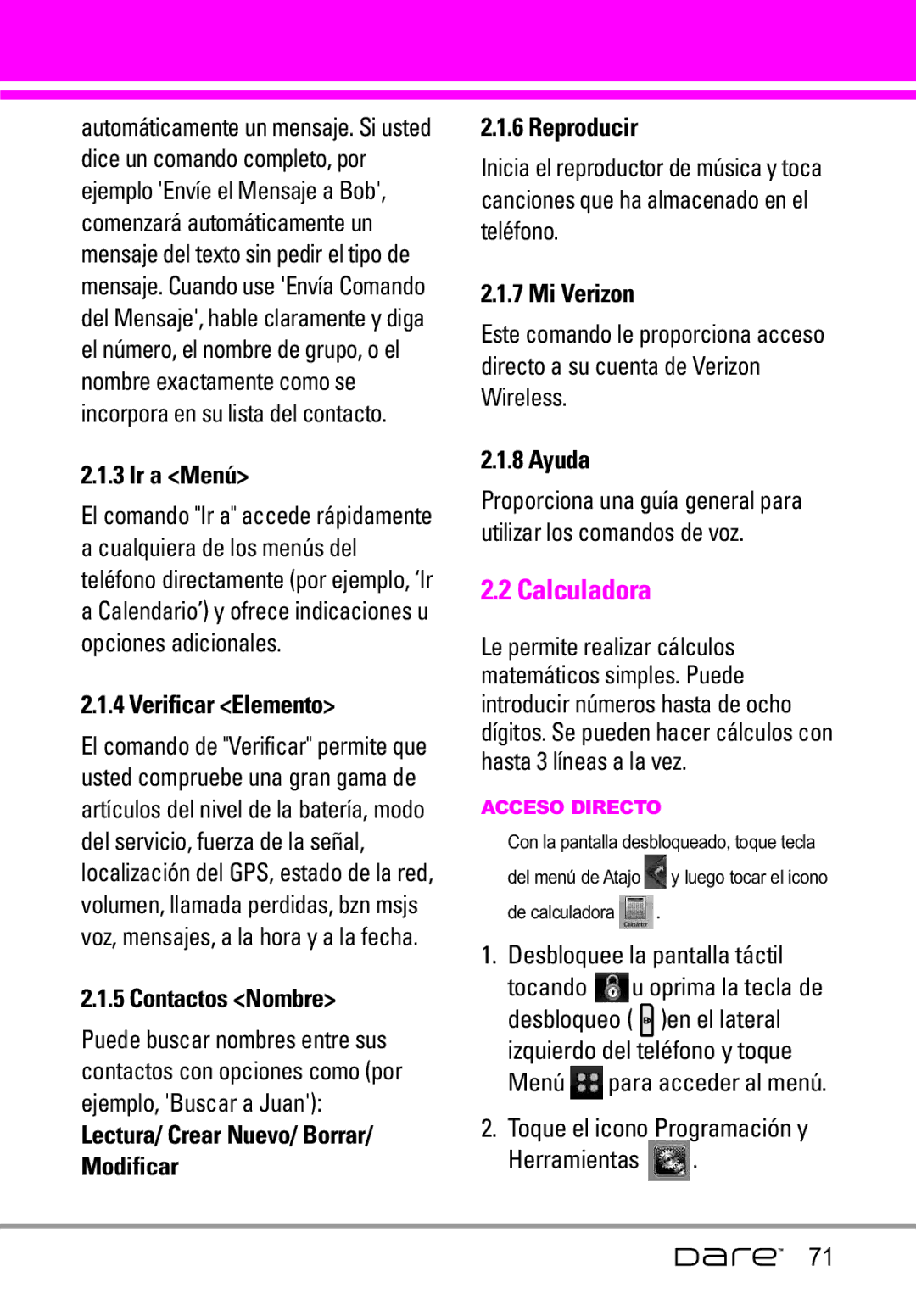 LG Electronics Dare manual Calculadora 