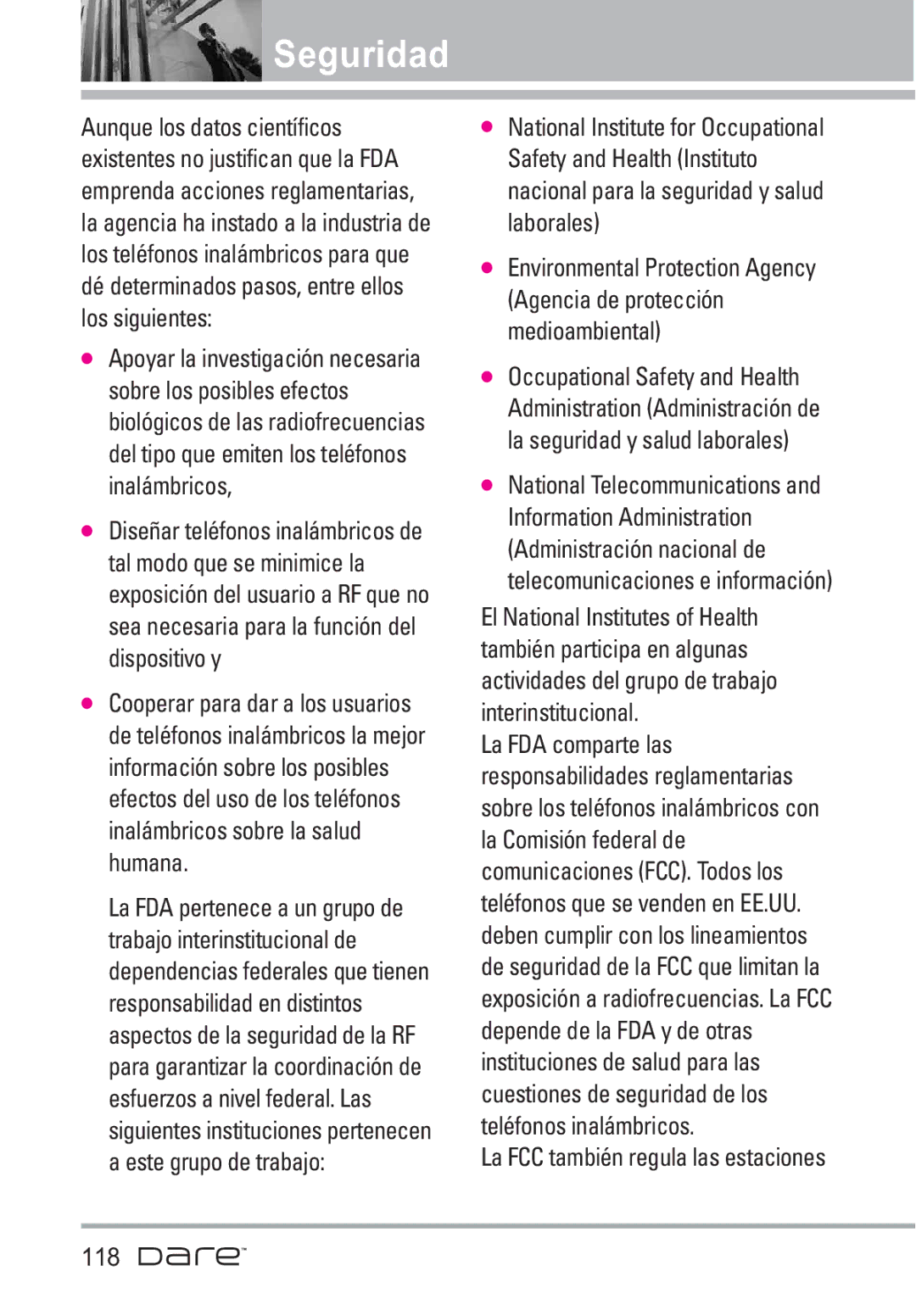 LG Electronics Dare manual La FCC también regula las estaciones 118 