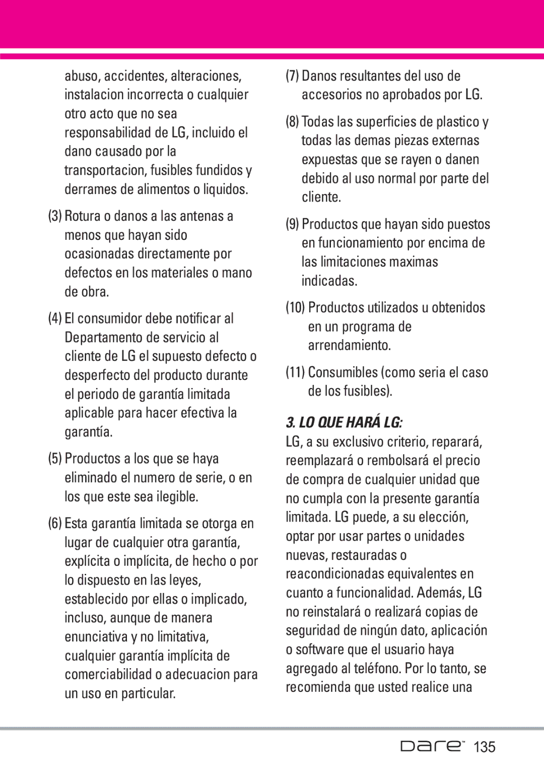 LG Electronics Dare manual LO QUE Hará LG, 135 