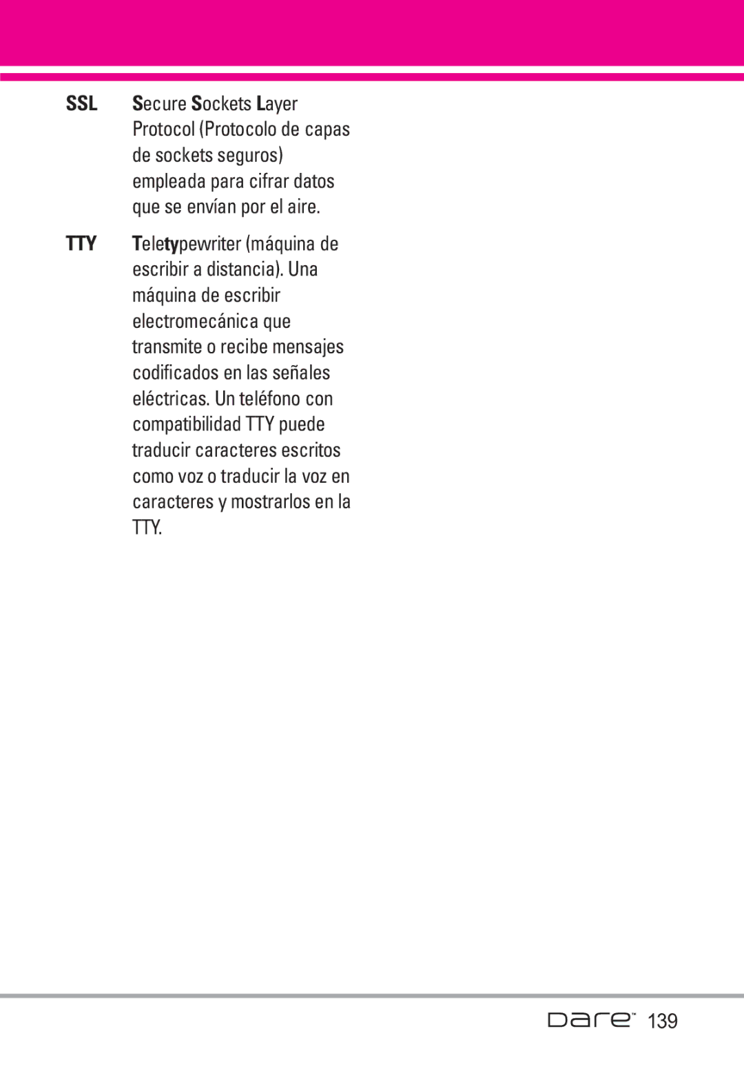 LG Electronics Dare manual Secure Sockets Layer, De sockets seguros, Máquina de escribir, Electromecánica que, 139 