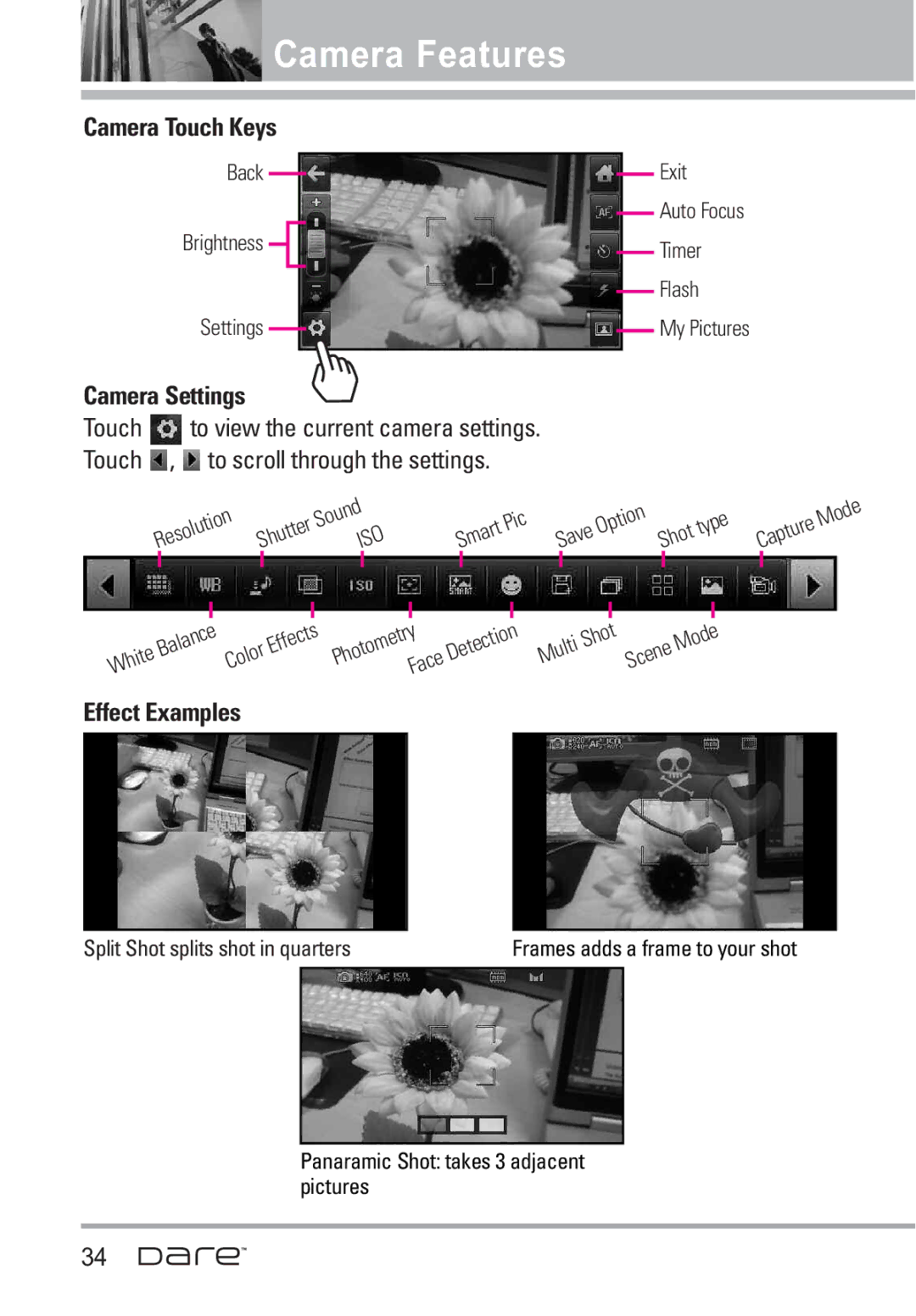 LG Electronics Dare manual Camera Touch Keys, Effect Examples 