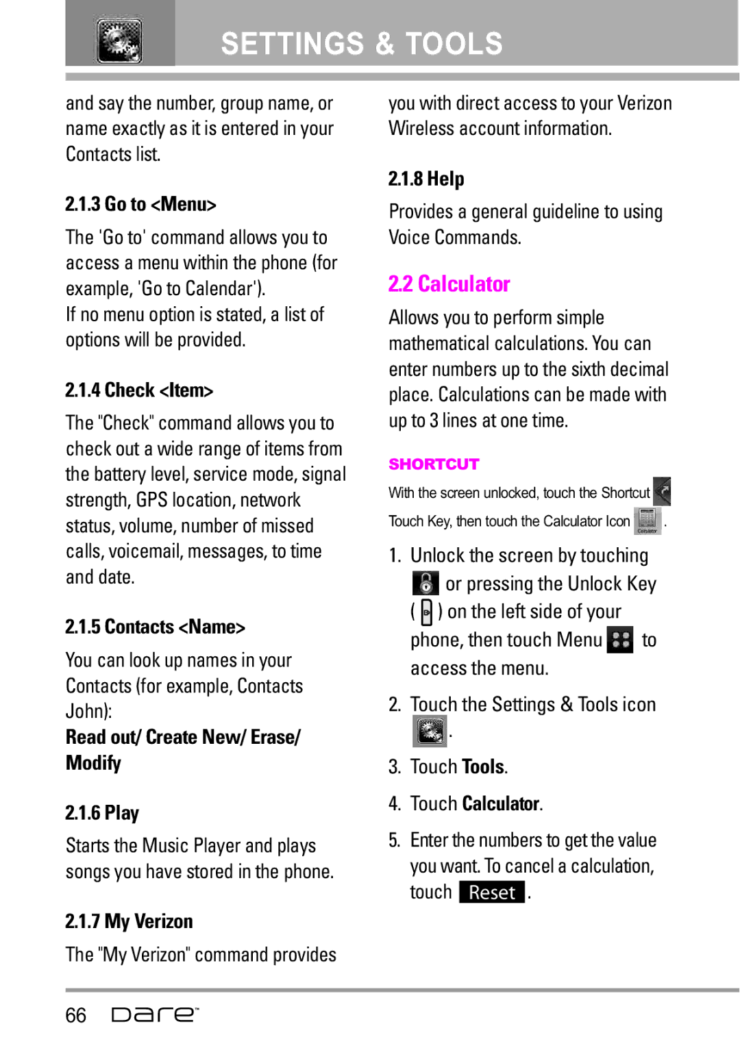 LG Electronics Dare manual Calculator 