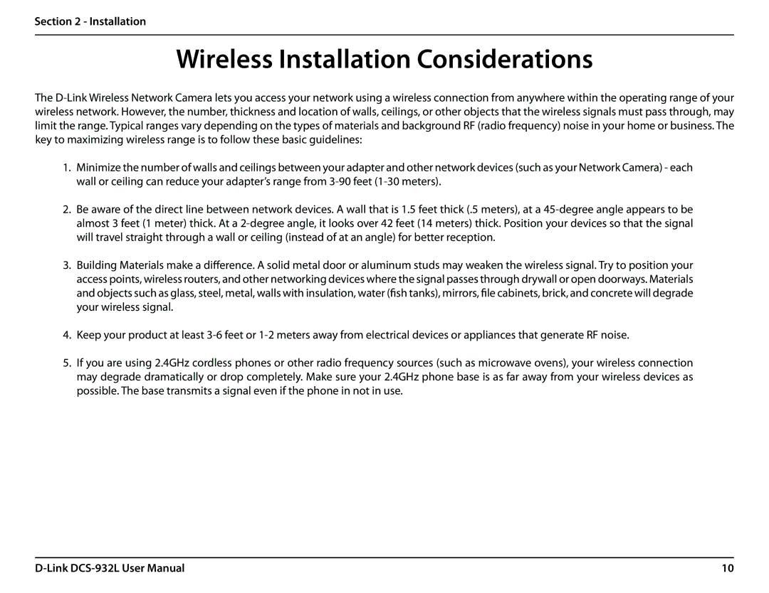 LG Electronics DCS-932L user manual Wireless Installation Considerations 