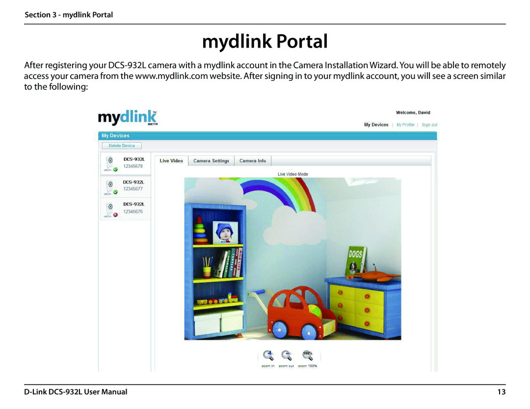 LG Electronics DCS-932L user manual Mydlink Portal 