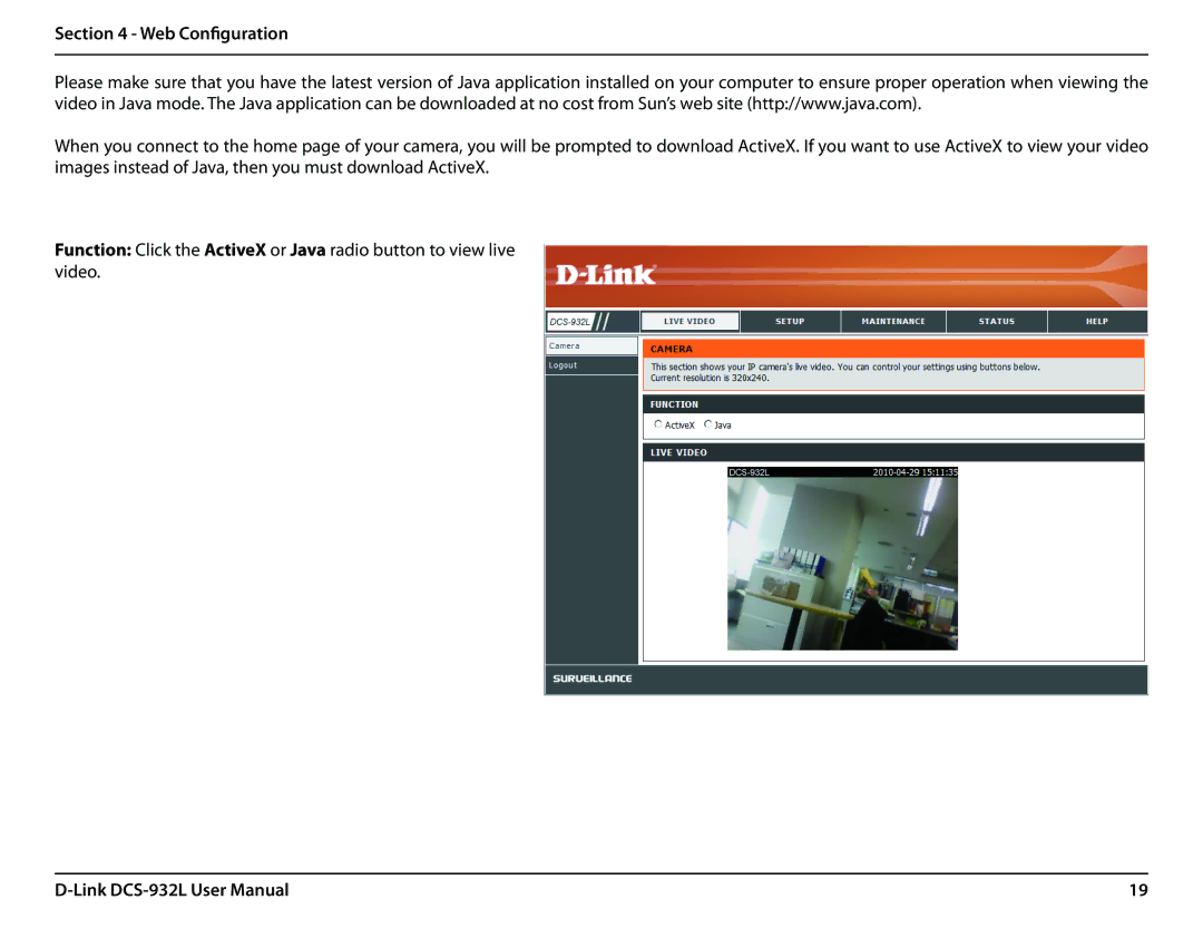 LG Electronics DCS-932L user manual Web Configuration 