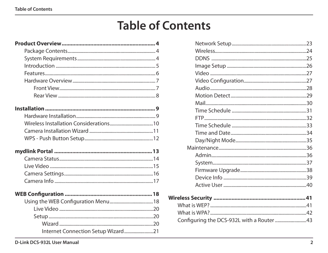 LG Electronics DCS-932L user manual Table of Contents 