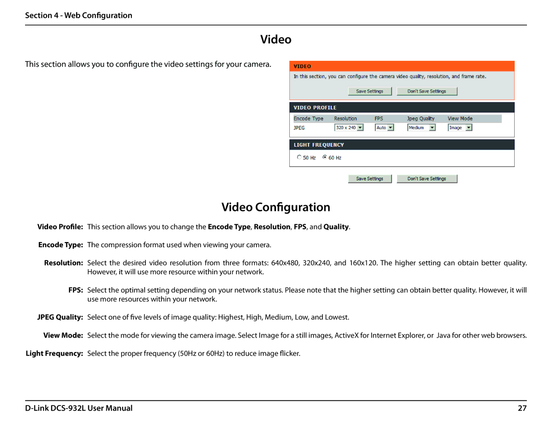 LG Electronics DCS-932L user manual Video Configuration 