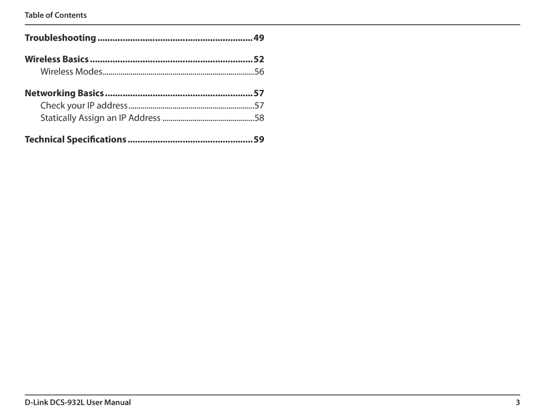 LG Electronics DCS-932L user manual Table of Contents Troubleshooting Wireless Basics 