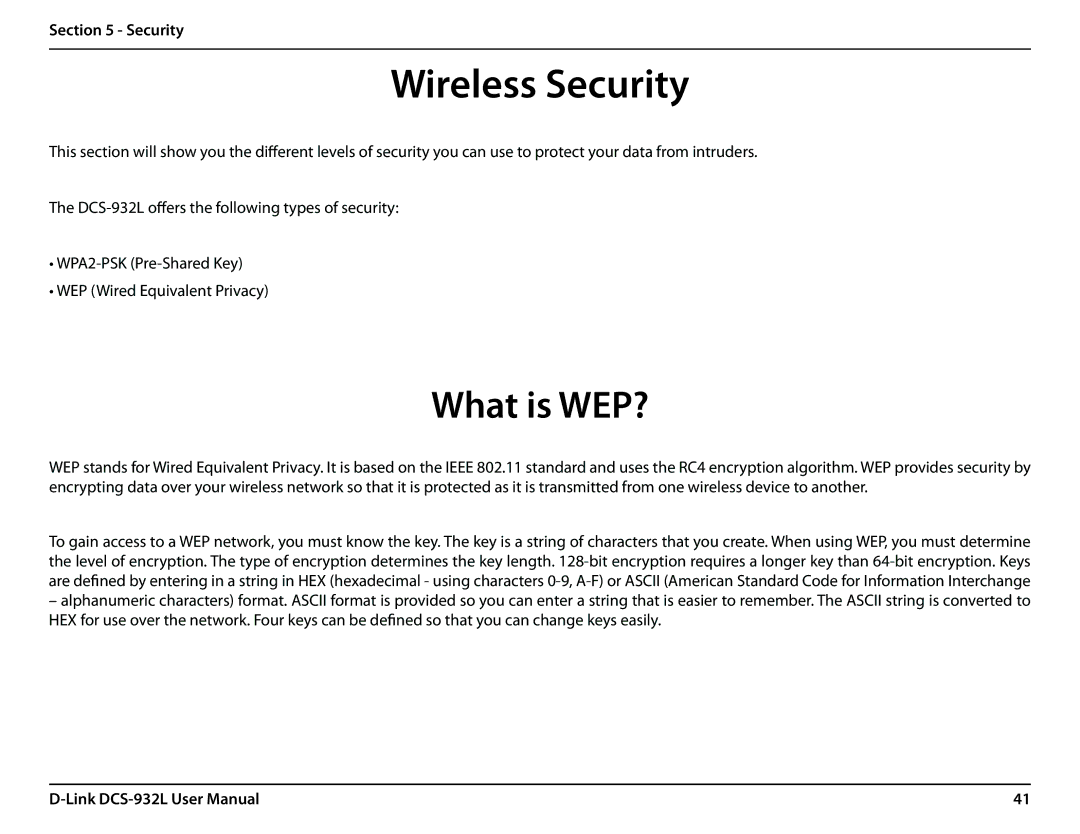 LG Electronics DCS-932L user manual Wireless Security, What is WEP? 