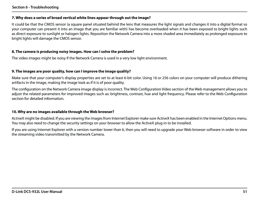 LG Electronics DCS-932L user manual Why are no images available through the Web browser? 