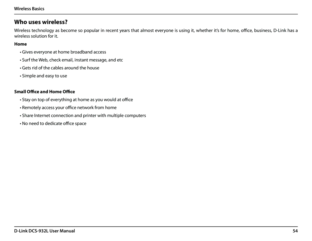 LG Electronics DCS-932L user manual Small Office and Home Office 