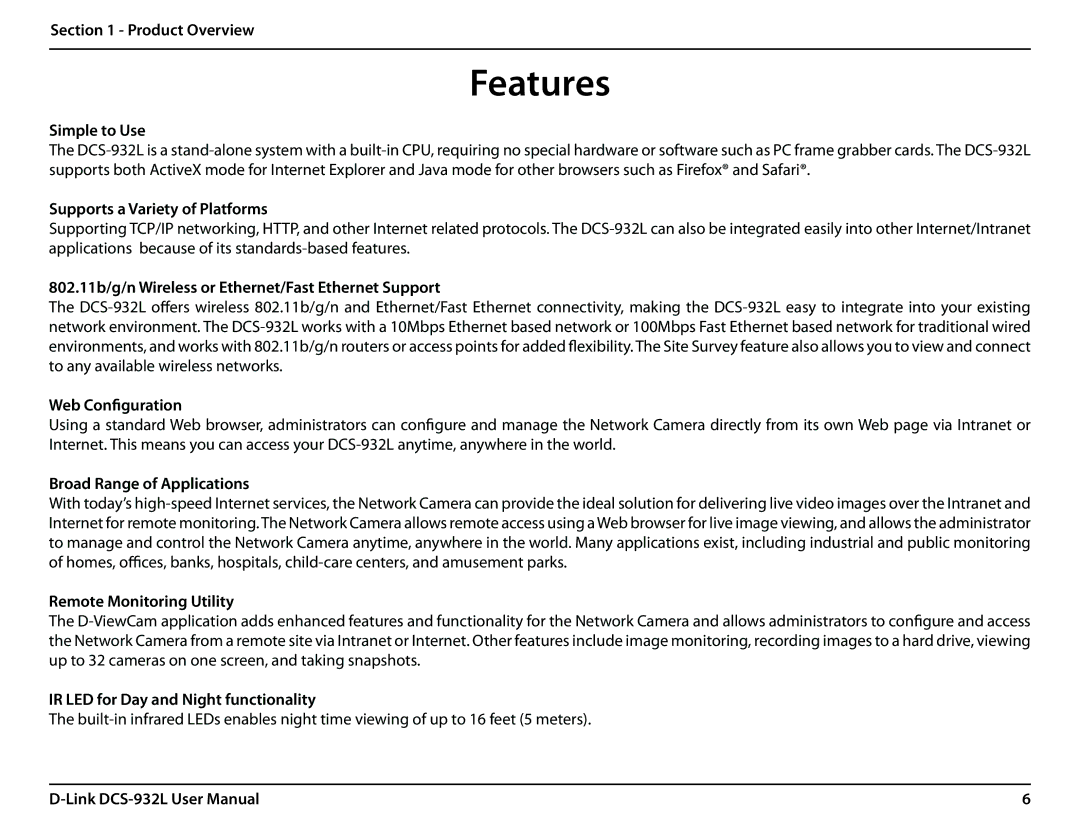 LG Electronics DCS-932L user manual Features 