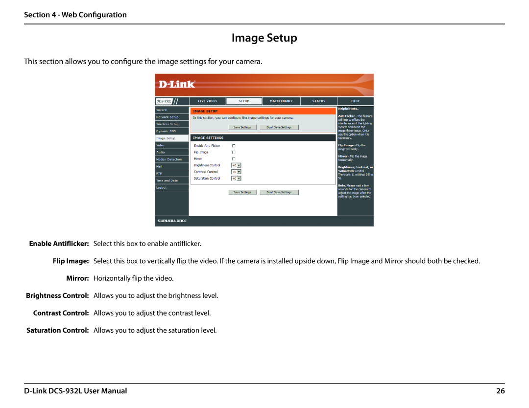 LG Electronics user manual Image Setup, Web Configuration, D-Link DCS-932L User Manual 