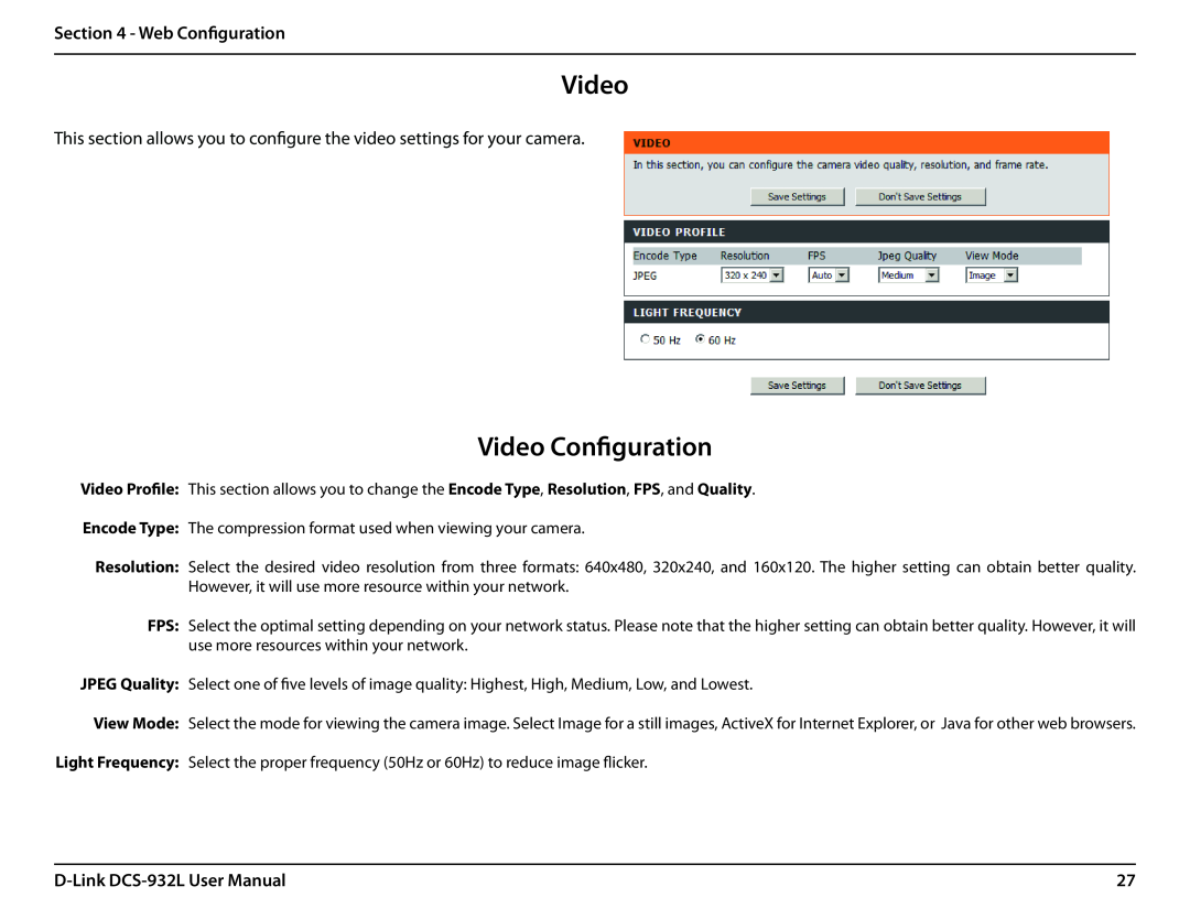LG Electronics user manual Video Configuration, Web Configuration, D-Link DCS-932L User Manual 