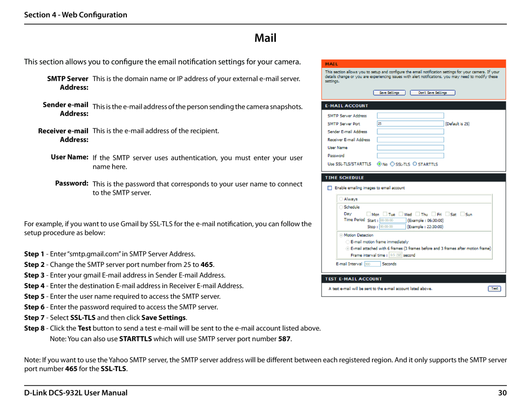 LG Electronics user manual Mail, Web Configuration, D-Link DCS-932L User Manual, User Name Password 