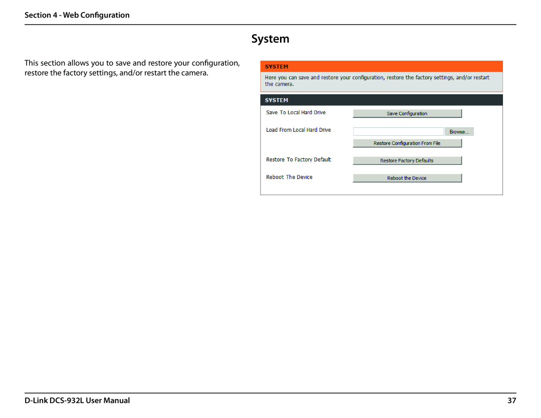 LG Electronics user manual System, Web Configuration, D-Link DCS-932L User Manual 