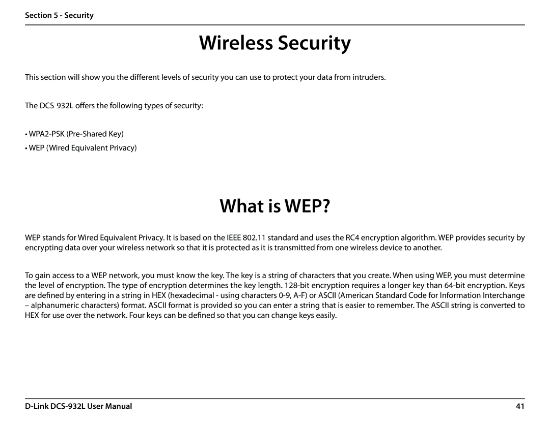 LG Electronics user manual Wireless Security, What is WEP?, D-Link DCS-932L User Manual 