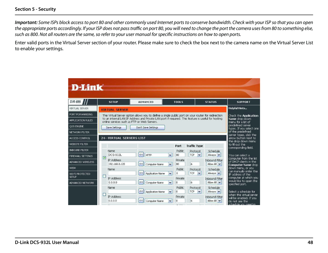 LG Electronics user manual Security, D-Link DCS-932L User Manual 