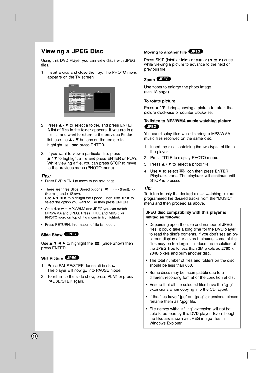 LG Electronics DGK585XB, DGK588XB owner manual Viewing a Jpeg Disc 