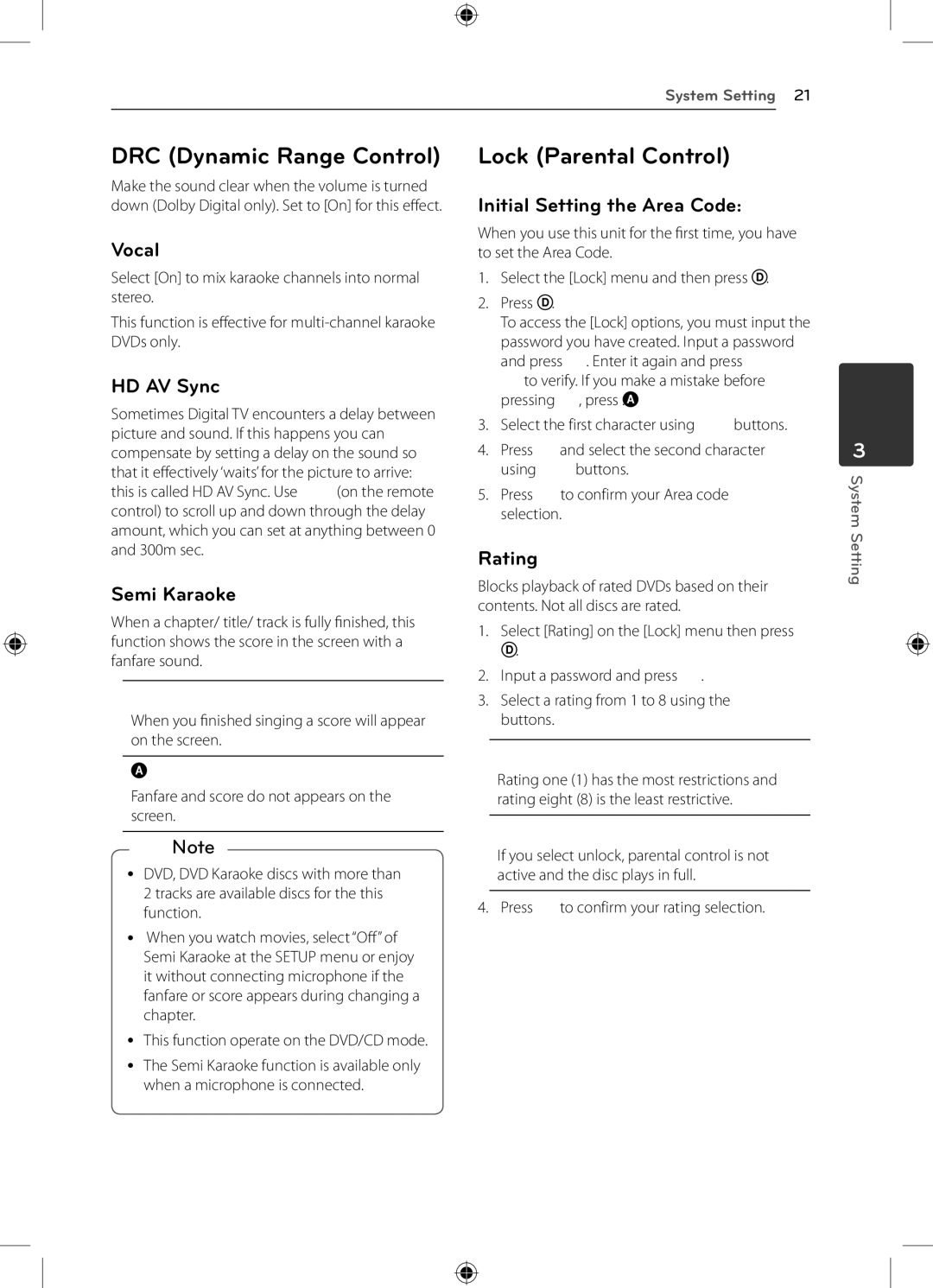 LG Electronics DH4220S owner manual DRC Dynamic Range Control, Lock Parental Control 