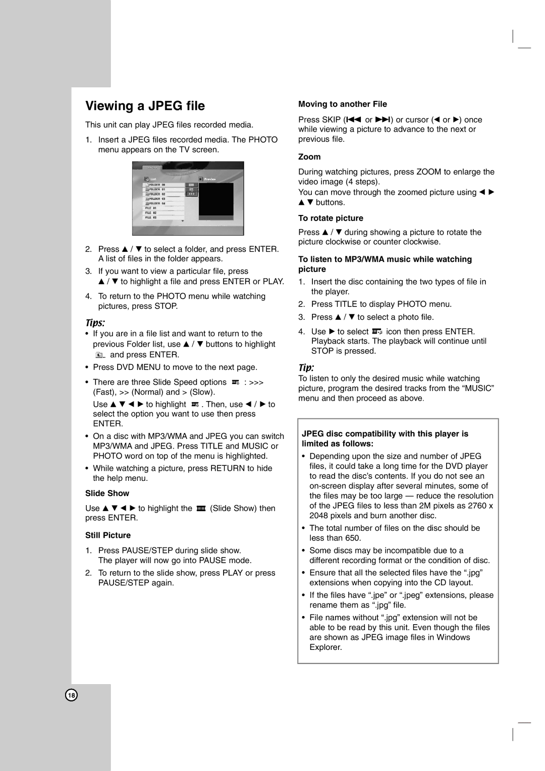 LG Electronics DK673X, DK676X, DK677X, DK678X owner manual Viewing a Jpeg file 