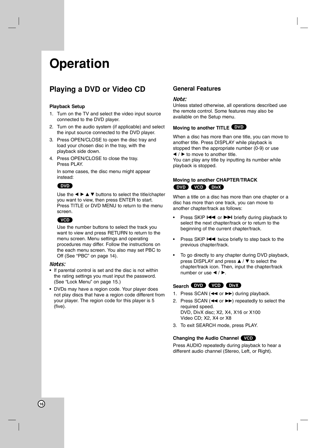 LG Electronics DK578XB, DKE575XB, DKE573XB, DK577XB, DKE574XB owner manual Playing a DVD or Video CD, General Features 