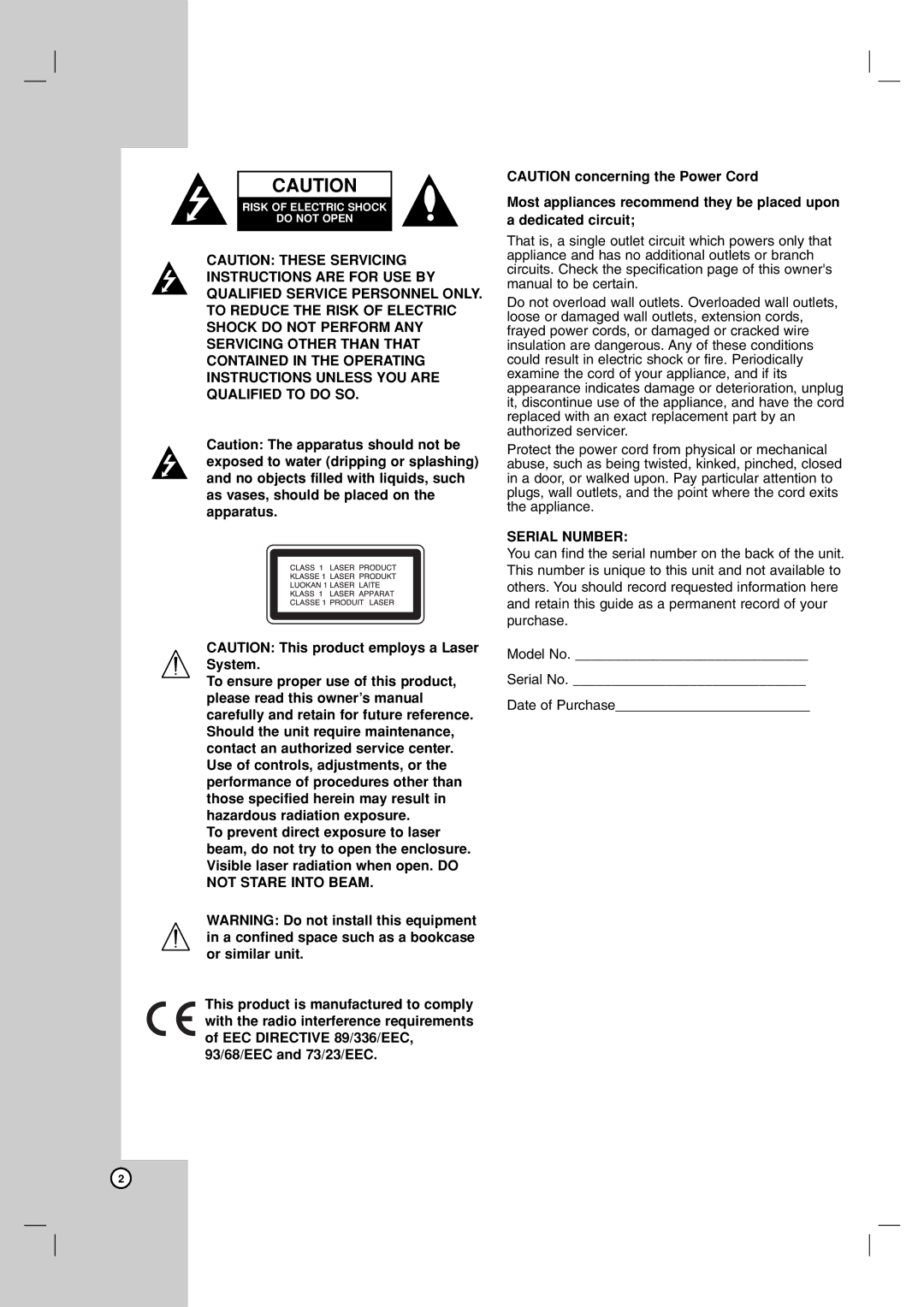 LG Electronics DKE573XB, DKE575XB, DK578XB, DK577XB, DKE574XB owner manual Serial Number 