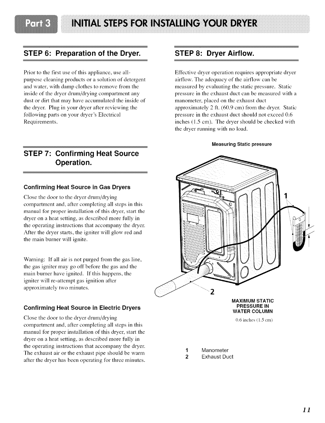 LG Electronics D 5988W, DLE 5977W, DLE 5977 B Confirming Heat Source Operation, Preparation of the Dryer, Dryer Airflow 